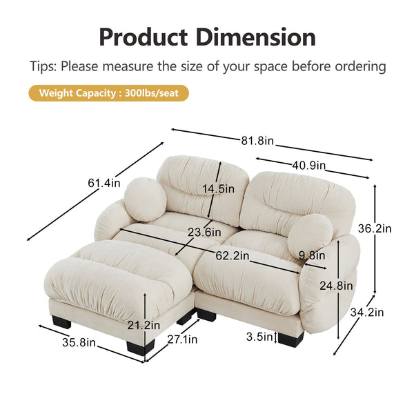 English Elm Pleated Chenille Sectional Sofa with Ottoman Ergonomic Foam Curved Armrests Living Room Beige W5656S00038