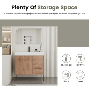 English Elm 36" Freestanding Bathroom Vanity Plywood Base Resin Sink Soft Close Storage W999S00526
