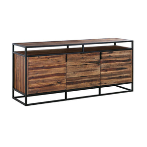 English Elm Ulera Acacia 3-Drawer Sideboard Buffet with Black Metal Frame — Durable, Weatherproof Storage for Home B2736P354398
