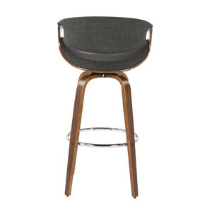 English Elm 30" Mid-century Swivel Barstool Walnut Bentwood Frame Woven Upholstered Seat Set of 2 Charcoal B202S00519