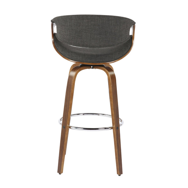 English Elm 30" Mid-century Swivel Barstool Walnut Bentwood Frame Woven Upholstered Seat Set of 2 Charcoal B202S00519