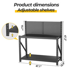 English Elm Storage Shelves with Pegboard Panels Heavy Duty Metal Garage and Pantry Rack Unit T5667P454761