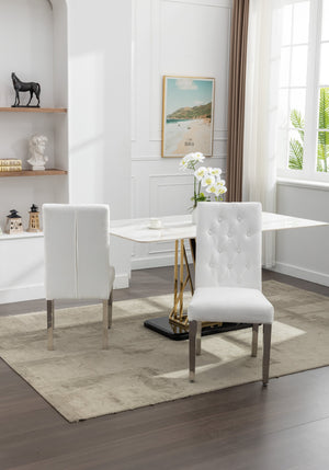 English Elm Set of 2 Modern Dining Chairs Plush Chenille Upholstery with Button-Tufting, S-Springs & Stainless Steel Legs Beige D772095826