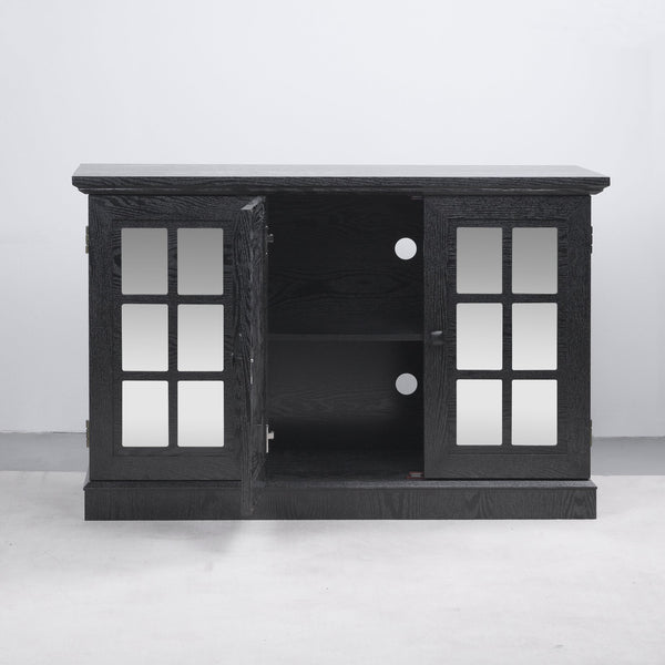 English Elm 45" Mirrored Acrylic Door Sideboard Mdf Buffet Cabinet with Adjustable Shelves Black W2899P372750