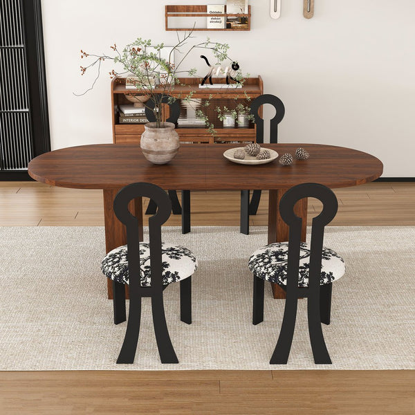 English Elm 62.9" Oval Walnut Veneer Dining Table Seats Six Modern Farmhouse Waterproof Surface W2700S00146