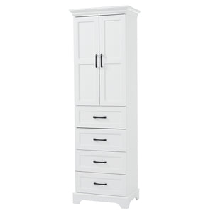 English Elm 71.6" Free-Standing Bathroom Vanity with Soft-Close Doors, 3 Drawers, Adjustable Shelves, White Finish N729P335599K