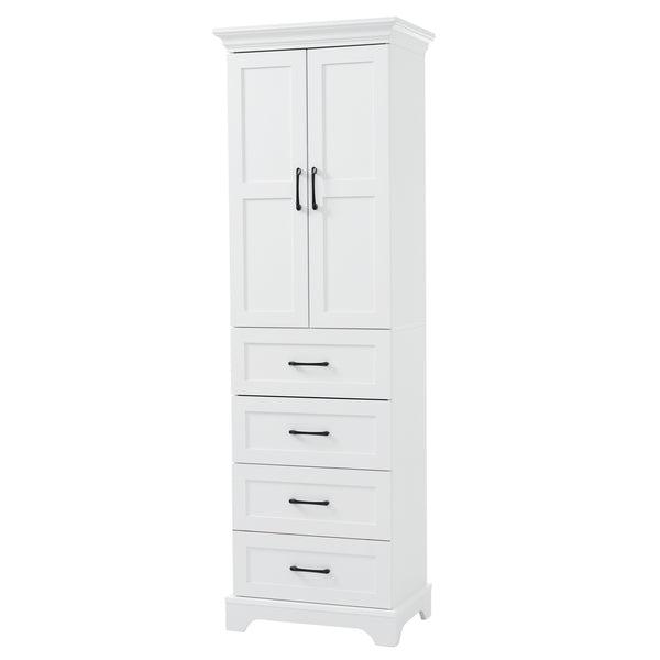 English Elm 71.6" Free-Standing Bathroom Vanity with Soft-Close Doors, 3 Drawers, Adjustable Shelves, White Finish N729P335599K