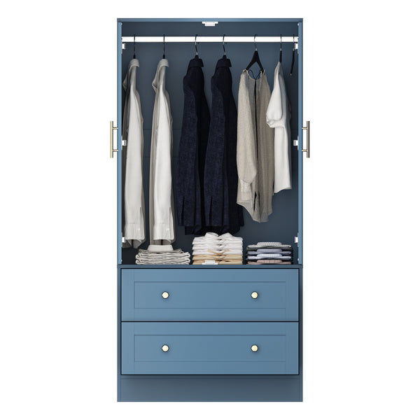 English Elm Shaker Two Door Wardrobe Armoire with Hanging Rod Drawers and Bedroom Storage T3210P477664