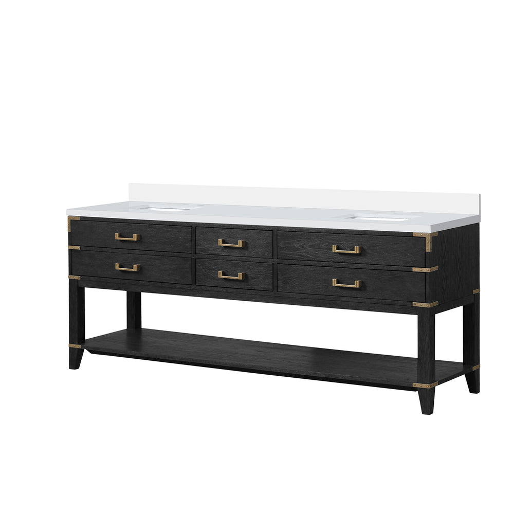 English Elm Black Oak Double Bath Vanity 84" W X 22" D With Cultured Marble Top - Elegant Storage & Style B2731P261070