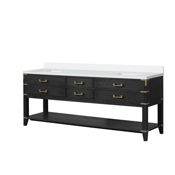 English Elm Black Oak Double Bath Vanity 84" W X 22" D With Cultured Marble Top - Elegant Storage & Style B2731P261070