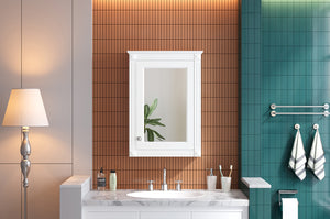 English Elm 20" Medicine Cabinet with Mirror — Space-Saving Wall-Mounted Bathroom Storage with Adjustable Shelf, Modern Carved Design White N710P317680K