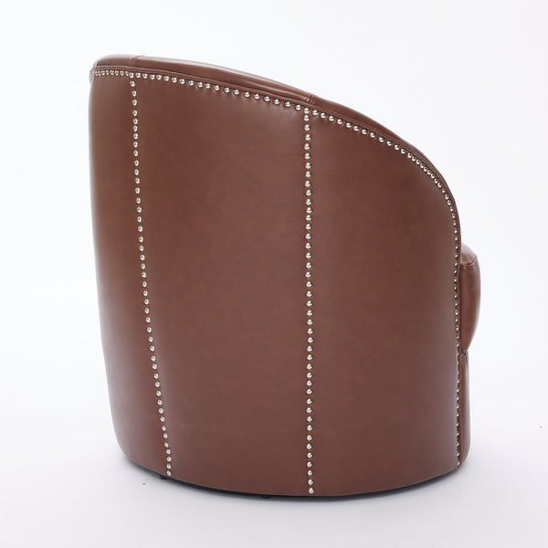 English Elm Brown Top-Grain Leather Swivel Accent Chair with 360° Silent Spin, Riveted Mid-Century Lounge, Sturdy 150kg Base W570P386950