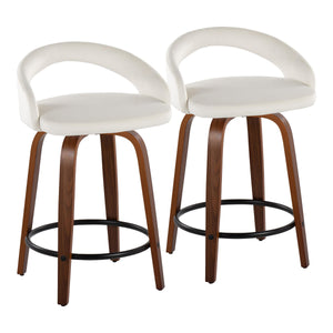 English Elm Fixed-height Swivel Counterstools Walnut Bentwood Velvet Seat Black Footrest Set B202S01760
