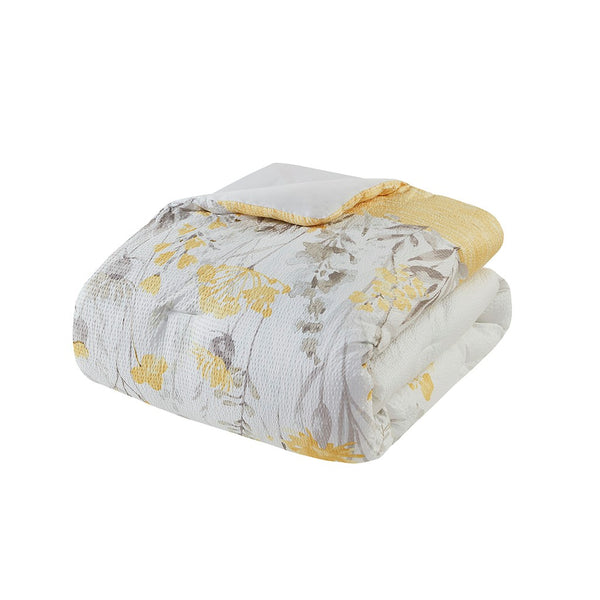 English Elm 5 Piece Seersucker Comforter Set with Throw Pillows Floral Cottage Farmhouse Microfiber Hypoallergenic Yellow 18.9 L x 23.62 W x 9.06 H B035P148357