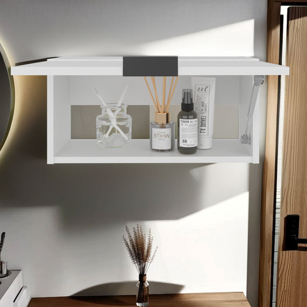 English Elm Coolidge Compact Pull-Up Wall Cabinet with Single Shelf, Durable MDP, White, Space-Saving Design B128P375301