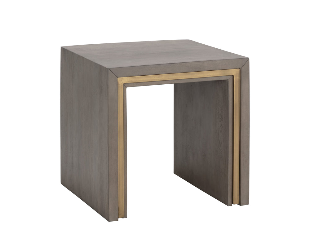 Sunpan Hilbert Side Table - Modern Grey Acacia Wood with Brass Trim, Sleek Design for Stylish Spaces
