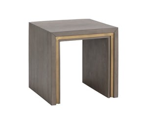 Sunpan Hilbert Side Table - Modern Grey Acacia Wood with Brass Trim, Sleek Design for Stylish Spaces