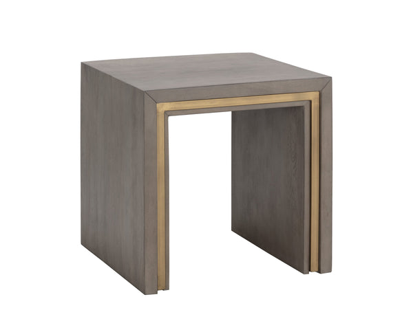 Sunpan Hilbert Side Table - Modern Grey Acacia Wood with Brass Trim, Sleek Design for Stylish Spaces