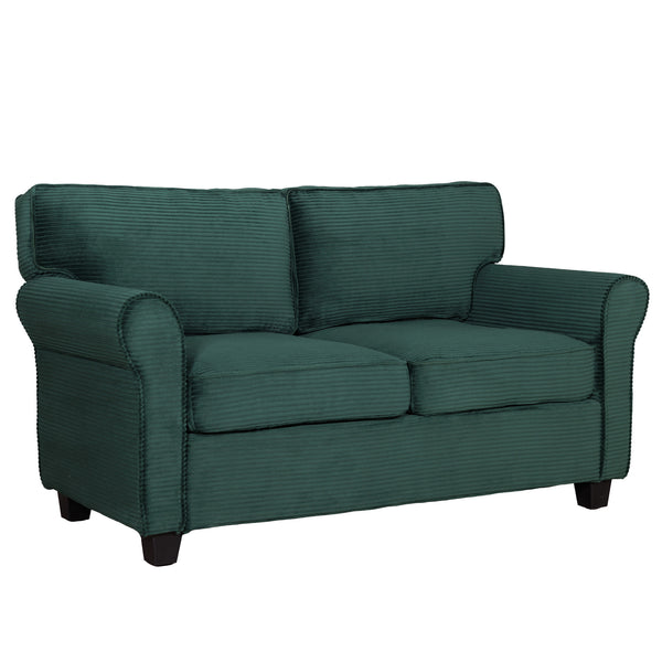 English Elm 57" Corduroy Two Seater Sofa Removable Cushions Solid Wood Frame Compact Living Room Dark Green W2715P433634
