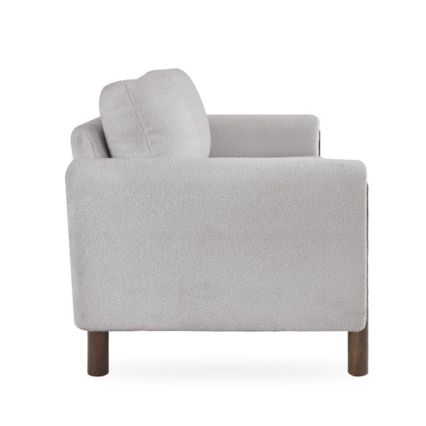 English Elm Comfy Mid-century Modern Loveseat with Walnut Legs Teddy Fabric 2-seat Small Space Sofa Grey W2308P463604