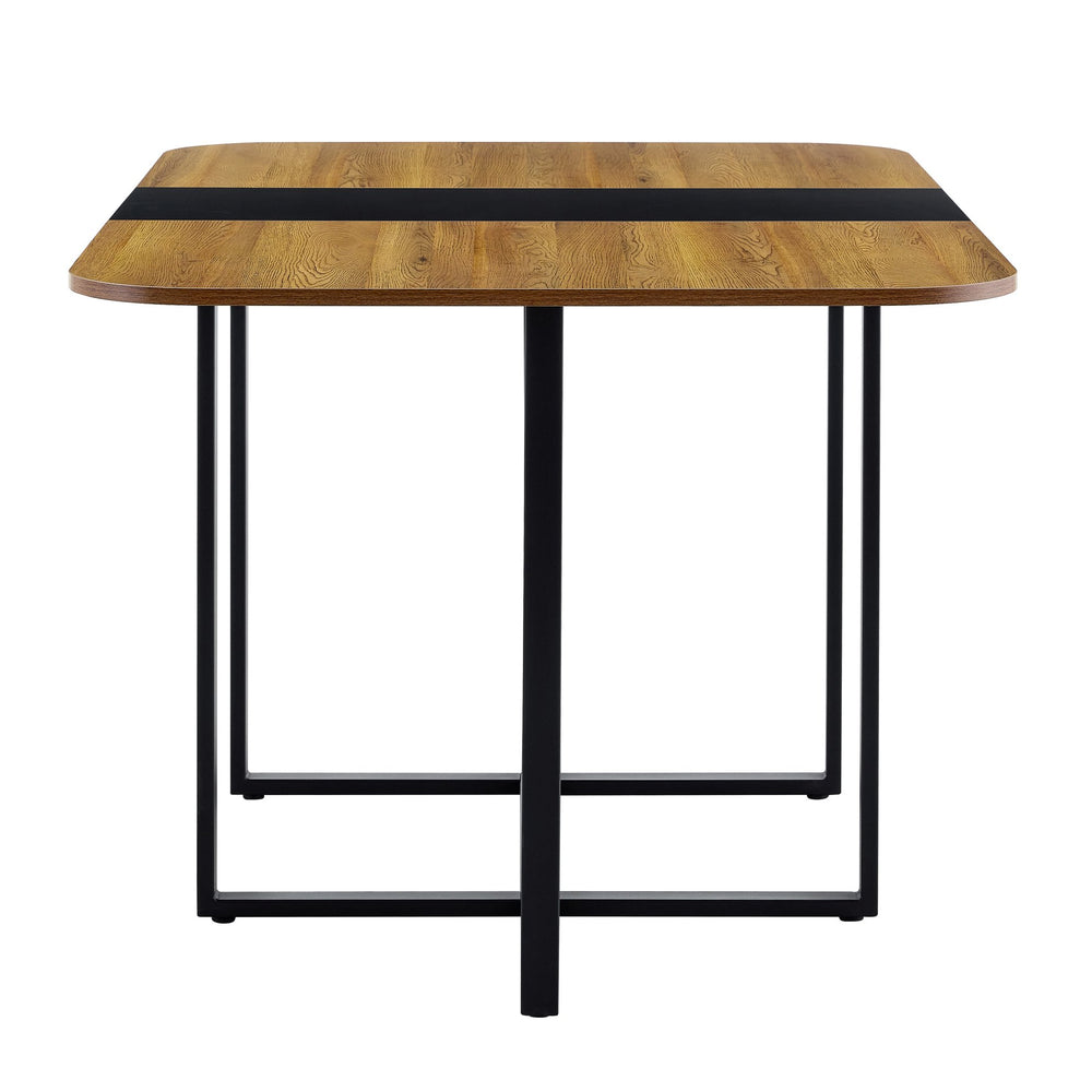 English Elm Black Two-tone Mdf Dining Table Seats Six with Metal Legs for Industrial Spaces W3875P372867