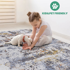 English Elm Payas Abstract Runner Rug 2X8 - Ivory & Navy, Stain Resistant, Machine-Woven, Ideal For Kids & Pets B189P183556-GIGA