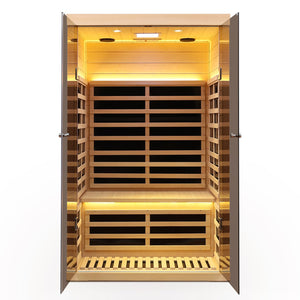 English Elm Low Emf Two Person Hemlock Far Infrared Sauna with Double Glass Doors and Bluetooth W632S00022