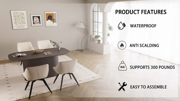 English Elm 63" Mid-Century Modern Brown Mdf Dining Table & 4 Beige Pu Chairs With Black Metal Legs Set W2189S00689