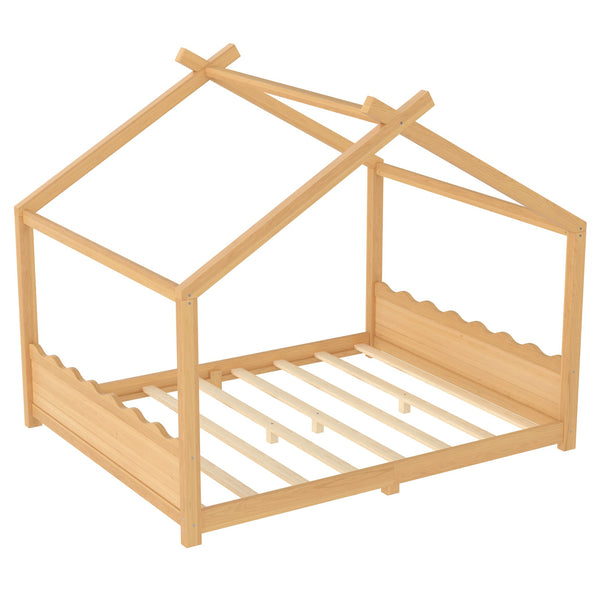 English Elm Queen House Frame Floor Bed Solid Pine Montessori Low Profile Kids Bedroom Natural W1580P387849