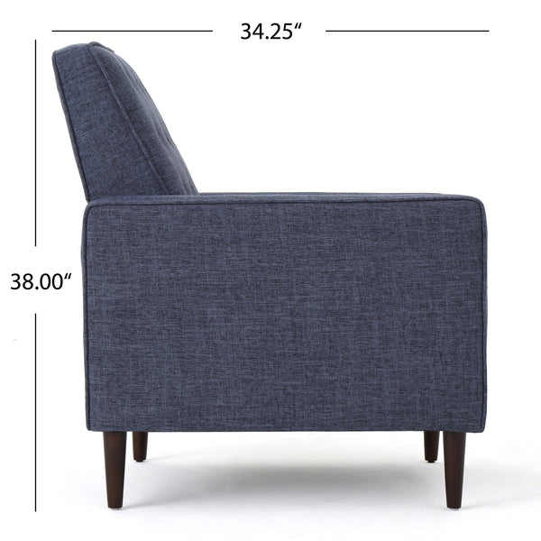English Elm Christopher Knight Home® - Fabric Recliner Chair Mid-Century Modern Pushback Single Sofa with Tufted Cushion, Birch Legs, Cozy Comfort Dark Blue 60741.00DBL