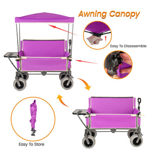 English Elm 3-in-1 Collapsible Wagon with Canopy Bench Tabletop and All-terrain Wheels for Camping Purple W2932P417653