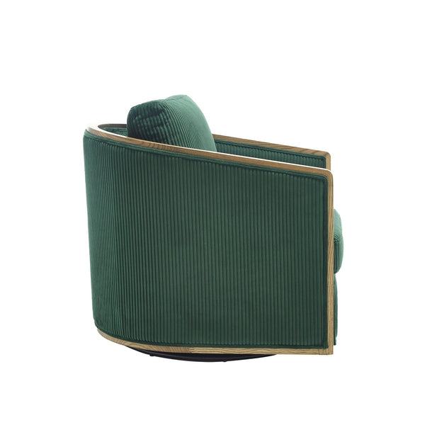 English Elm Corduroy Swivel Barrel Chair with Sturdy Wood Frame & Metal 360° Base, Plush Corduroy Comfort Pop Emerald W395P220271