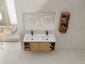 English Elm 48" Wall-Mounted Bathroom Vanity With Double Sink, Storage Rack & Soft Close Doors For Modern Spaces W999S00347