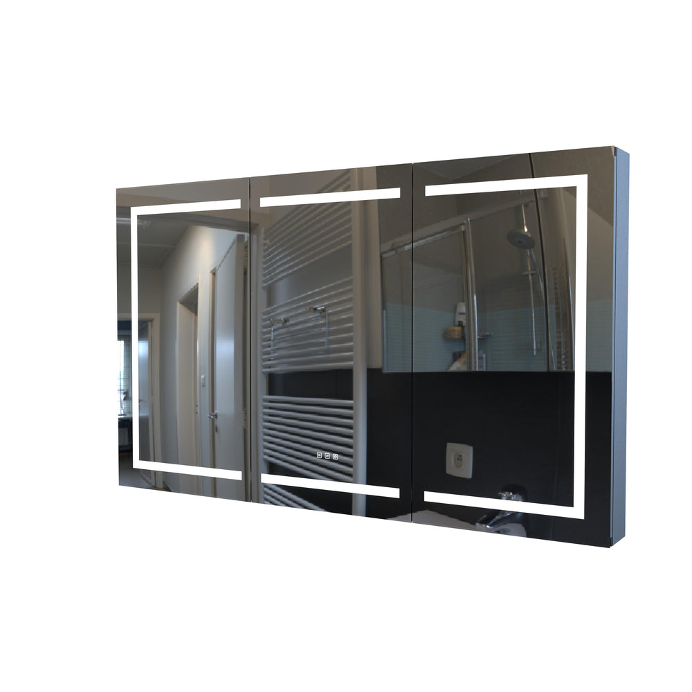 English Elm Matte Black Aluminum Medicine Cabinet with Led Lighting and Fog-free Vanity Mirror T3785P491992