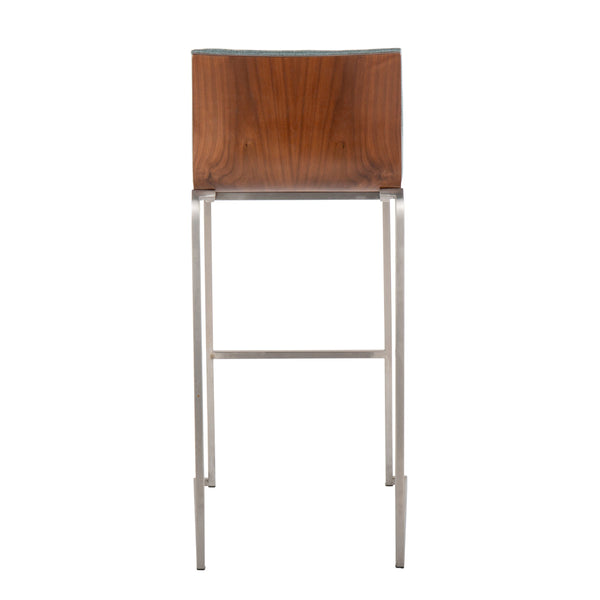 English Elm Mason Mara 30" Fixed-Height Barstools Set Of 2 - Stylish Green Fabric, Walnut Back & Stainless Steel Base B202P222244