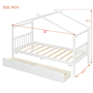 English Elm Twin House Bed Solid Pine Kids Cottage Frame with Storage Drawers Imaginative Room N708P309245K