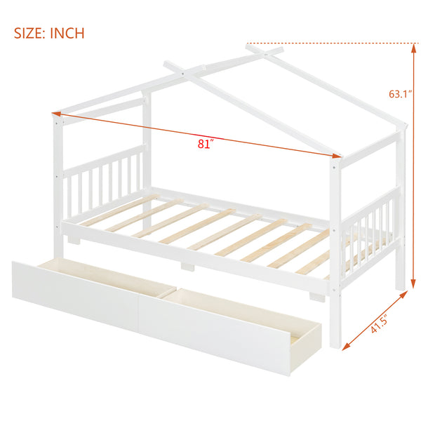 English Elm Twin House Bed Solid Pine Kids Cottage Frame with Storage Drawers Imaginative Room N708P309245K