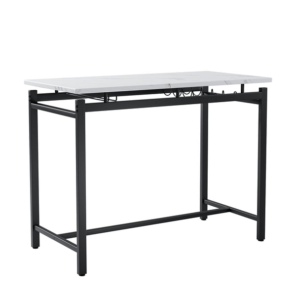 English Elm Modern Bar Table Set for 2 with Marble-Style MDF Top, Sturdy Steel Frame, Cushioned PU Chairs, Grey/Black Finish W578P150070