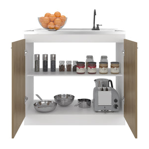 English Elm Zurich Freestanding Stainless Steel Utility Sink with Black Storage Cabinet for Garage Natural+White B200S00456