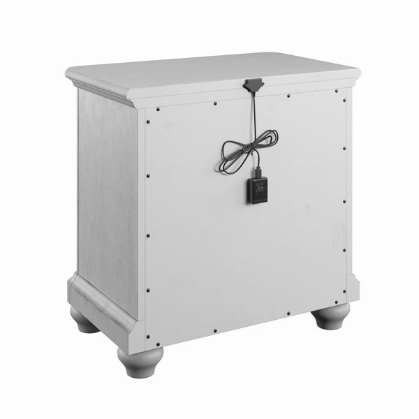 English Elm Wallace & Bay - Gray 3-Drawer Nightstand with USB Ports — Coastal Farmhouse Solid Wood Accent Table, Easy-Care Finish B2709P212316