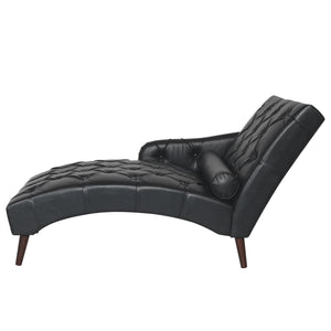 English Elm Chaise Lounge Chair Tufted Pu Leather Upholstered Accent Seat for Bedroom Living Room Black W680P415491
