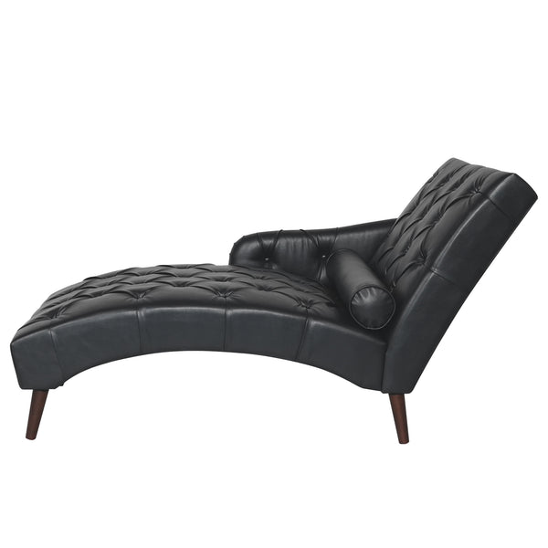 English Elm Chaise Lounge Chair Tufted Pu Leather Upholstered Accent Seat for Bedroom Living Room Black W680P415491