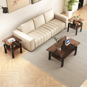 English Elm Set Of 2 Modern Tempered Glass Side Tables - Stylish, Durable Coffee & End Tables For Any Space W241P300312-GIGA