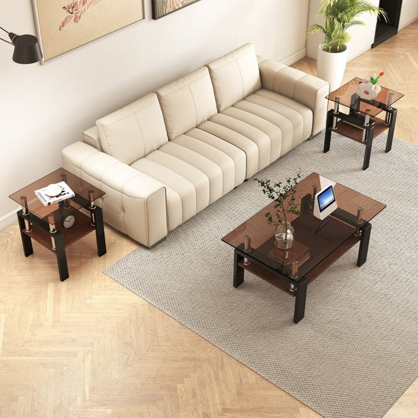 English Elm Set Of 2 Modern Tempered Glass Side Tables - Stylish, Durable Coffee & End Tables For Any Space W241P300312-GIGA