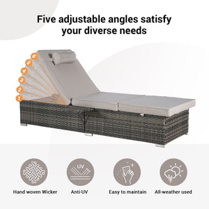 English Elm Outdoor Chaise Lounge Chair Set Of 2 - Adjustable Rattan Recliners With Cushions & Side Table W874P266308