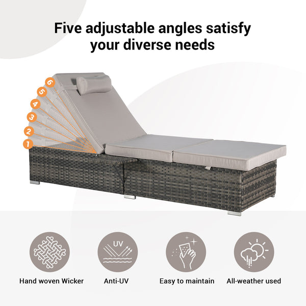 English Elm Outdoor Chaise Lounge Chair Set Of 2 - Adjustable Rattan Recliners With Cushions & Side Table W874P266308