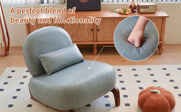 English Elm Cute Faux Leather Armless Accent Chair Solid Wood Legs Cushioned Seat Modern Blue W2105P440973