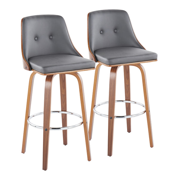 English Elm Mid-century Modern Swivel Barstools Walnut Tapered Legs Tufted Faux Leather Set B202S00585