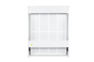 English Elm Queen Murphy Wall Bed with Integrated Desk Gas Strut Lift White Cabinet for Small Spaces White W504S00216