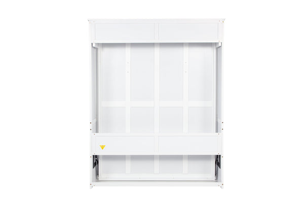 English Elm Queen Murphy Wall Bed with Integrated Desk Gas Strut Lift White Cabinet for Small Spaces White W504S00216